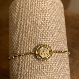 Michael Kors Pave Signature MK Logo Gold Tone Slider Bracelet NWT